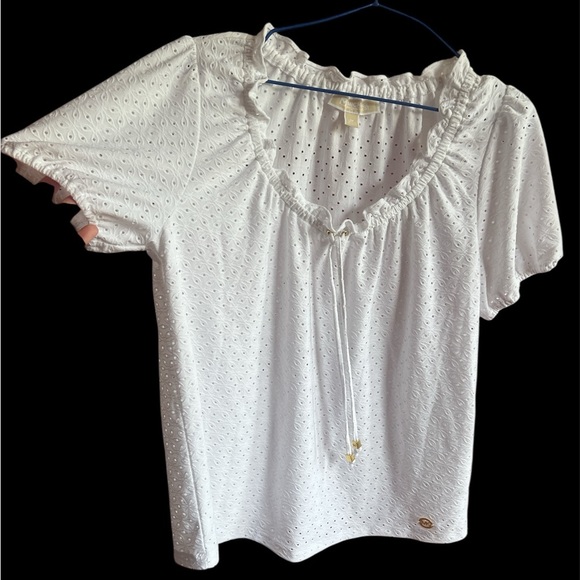 🌸 MICHAEL KORS White Eyelet Boho Blouse - Size Medium 🌸 - Picture 3 of 7